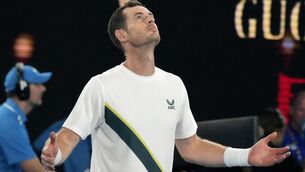 <p>LOOKING UP: Andy Murray after defeating Matteo Berrettini of Italy in their first round match at the Australian Open. Picture: AP Photo/Aaron Favila</p>