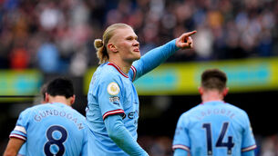 <p>FOCAL POINT: Manchester City's Erling Haaland celebrates scoring their side's first goal of the game during the Premier League match at the Etihad Stadium.</p>