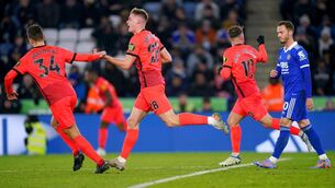 <p>FERGIE TIME: Brighton and Hove Albion's Evan Ferguson (second left) celebrates scoring their side's second goal of the game during the Premier League match at the King Power Stadium, Leicester. Picture date: Saturday January 21, 2023. PA Photo. See PA story SOCCER Leicester. PIC CREDIT: Mike Egerton/PA Wire.</p>