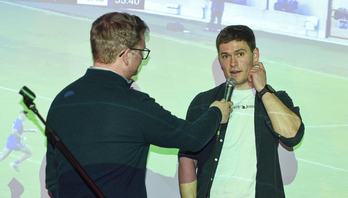 TOP MAN: Kevin O'Donovan of Nemo Rangers speaks with Patrick Mulcahy after receiving the Player of the Year Award for Football. Picture: Cian O'Regan.