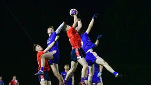 <p>FETCH: Liam Smith claims this breaking ball for M.T.U Cork in their Sigerson Cup game with A.T.U Sligo Clonad G.A.A, Co Laois. Pic:Denis Byrne</p>