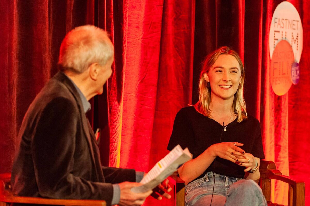 Four time Oscar nominated film star Saoirse Ronan being interviewed by Fastnet Film Festival Chair John Kelleher in 2019. Picture: Andy Gibson.