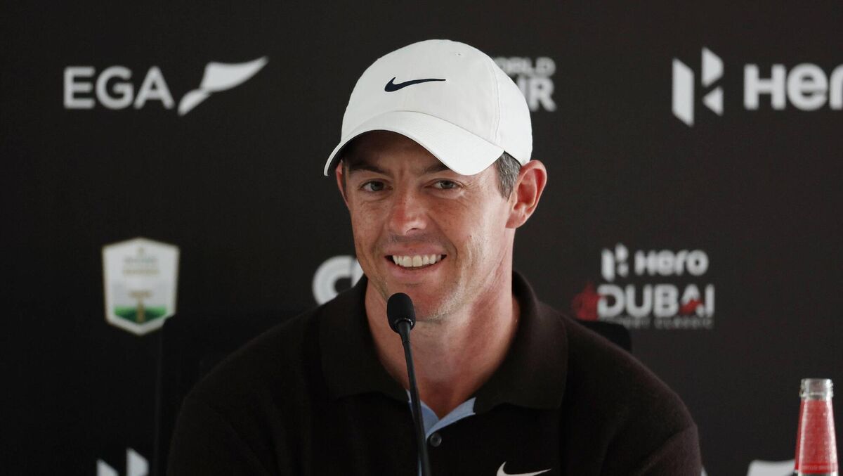 ARE YOU SERIOUS? Rory McIlroy chatting with the media Wednesday in Dubai.