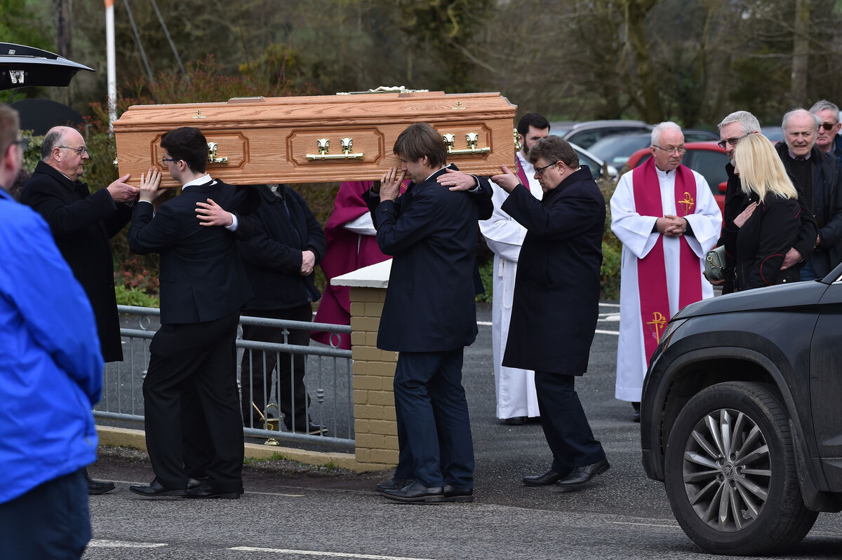 Pallbearers carry the coffin of Matthew Healy into St Mary's Church in Berrings, Co Cork. Picture: Dan Linehan Pallbearers carry the coffin of Matthew Healy into St Mary's Church in Berrings, Co Cork. Picture: Dan Linehan