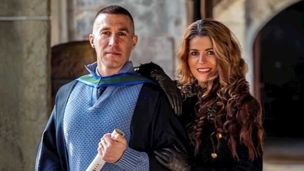 Graduating with Masters Degree in Criminology at UCC :James Leonard with his wife Gillian. Pic: Michael Mac Sweeney/Provision