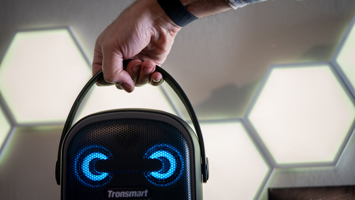 The Tronsmart Halo 100 has a handy carrying strap. Picture: Noel Campion. The Tronsmart Halo 100 has a handy carrying strap. Picture: Noel Campion.