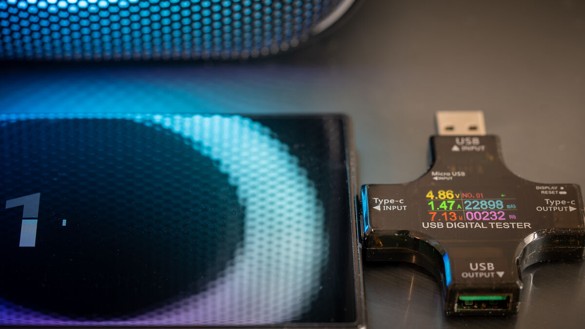 The Tronsmart Halo 100 allows you to charge other devices including smartphones at up to 7W. Picture: Noel Campion. The Tronsmart Halo 100 allows you to charge other devices including smartphones at up to 7W. Picture: Noel Campion.