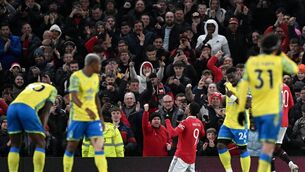 <p class="contextmenu internal_Caption">Manchester United’s French striker Anthony Martial celebrates scoring the opening goal in the Carabao Cup semi-final second-leg win over Nottingham Forest at Old Trafford last night. 	<span class="contextmenu emphasis CaptionCredit">Picture: Paul Ellis/AFP via Getty</span>
            </p>