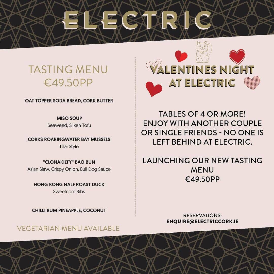 Valentine's menu at Electric, Cork Valentine's menu at Electric, Cork