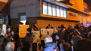 <p>An anti-asylum-seeker protest outside Finglas Garda Station on Wednesday. Picture: RollingNews.ie</p>