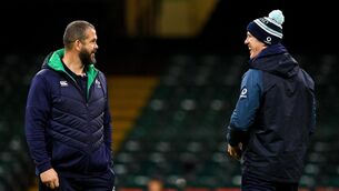 <p>ALL SMILES: Ireland head coach Andy Farrell, left, and forwards coach Paul O'Connell during the Ireland rugby captain's run at Principality Stadium in Cardiff, Wales. Pic: Brendan Moran/Sportsfile</p>