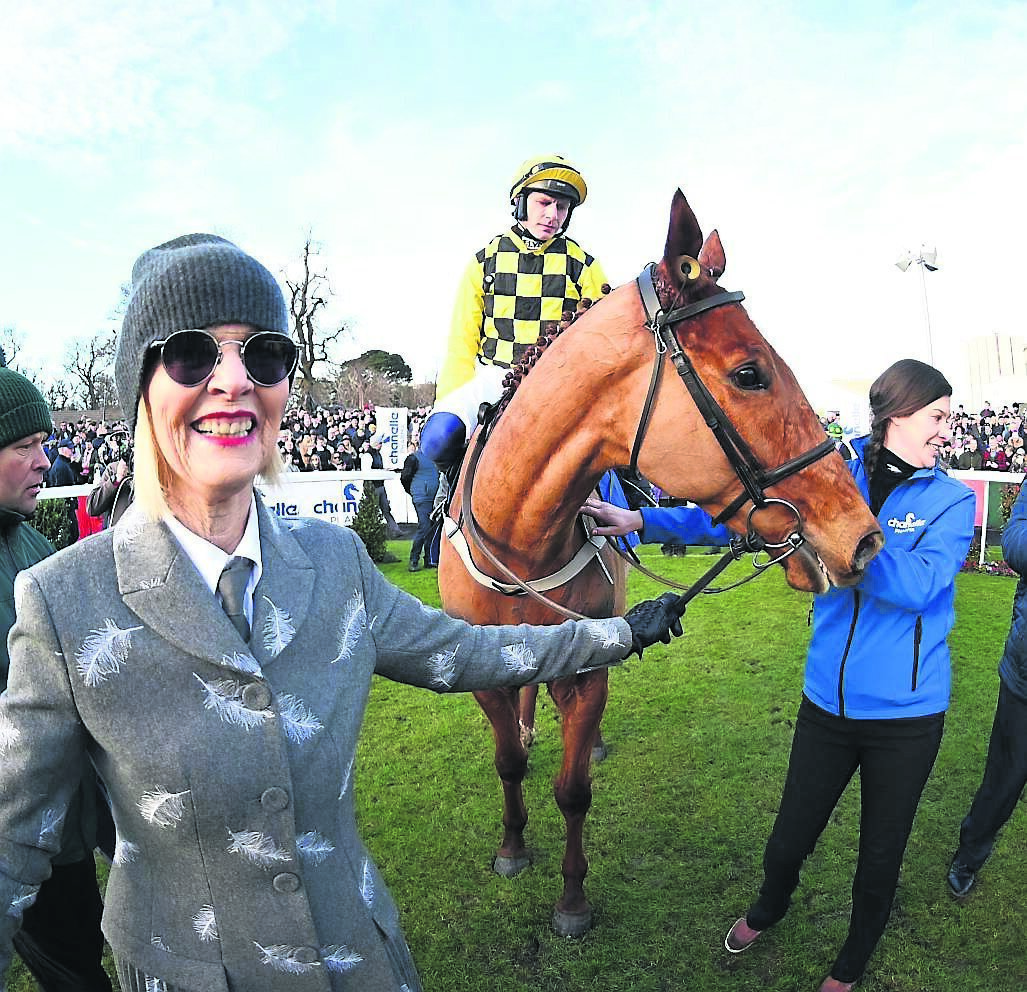 Delighted owner Marie Donnelly leading in jockey Paul Townend on State Man after their win in the Irish Champion Hurdle. Pic: Healy Racing
            