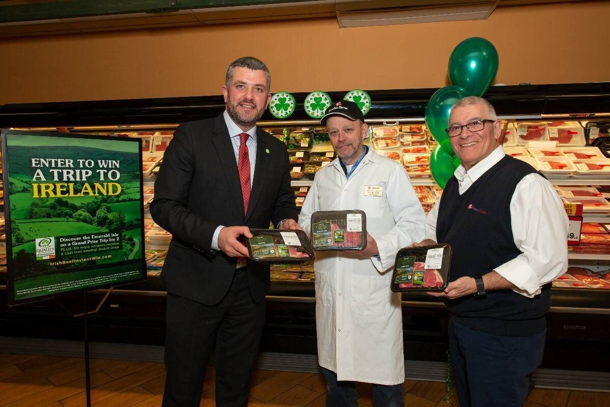 Bord Bia promoting Irish beef in the USA: Henry Horkan, Bord Bia; Mark Giosi and Frank Vitale of Roche Bros, a premium retailer chain in Massachusetts stocking Kepak’s Celtic Beef brand of Irish beef: the promotion gave US consumers purchasing Irish beef the chance to win a trip to Ireland. 