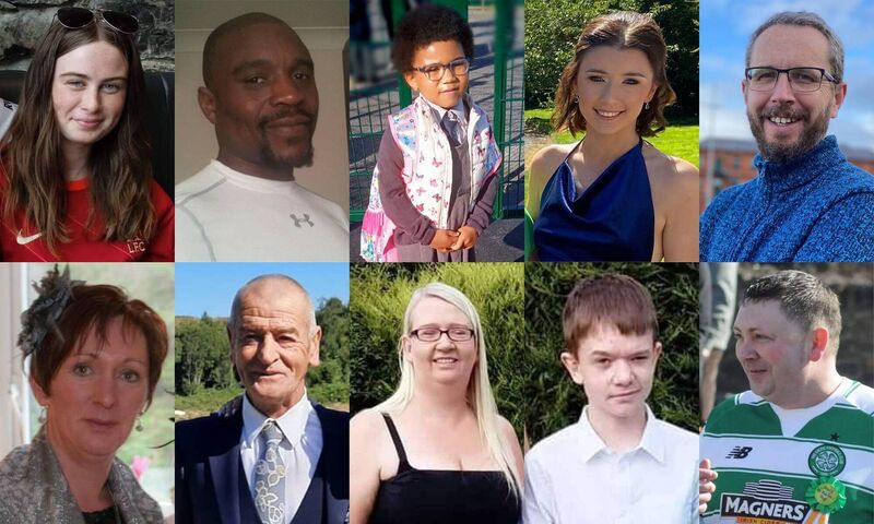 The victims of the Creeslough explosion: (top row, left to right) Leona Harper, 14, Robert Garwe, 50, Shauna Flanagan Garwe, five, Jessica Gallagher, 24, and James O'Flaherty, 48, and (bottom row, left to right) Martina Martin, 49, Hugh Kelly, 59, Catherine O'Donnell, 39, her 13-year-old son James Monaghan, and Martin McGill, 49.