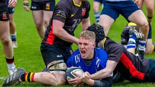 <p>BURROWING OVER:  Crescent Prop Mark Fitzgerald going over in the opening minutes of the match to score a try. Pic: Kieran Ryan-Benson</p>