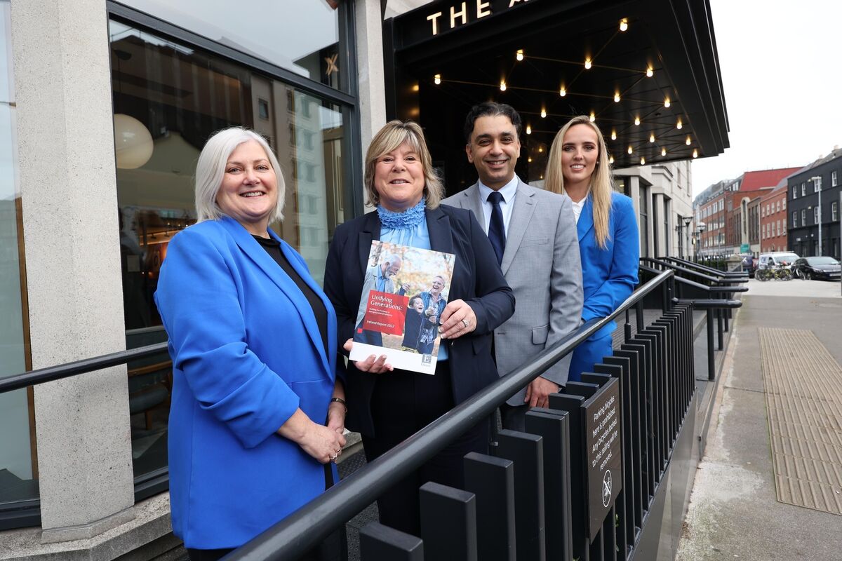 Dr Catherine Elliott O’Dare, Assistant Professor in Social Policy, TCD (left) with Mary Butler TD, Minister of State in the Department of Health, with responsibility for Mental Health and Older People, Ashwin Kher Business Manager Edwards Life sciences in Ireland and Dr Adrienne McCann, Research Manager, Innovation Value Institute, Maynooth Unbiversity, Age Friendly Ireland, at the launch of Edwards Lifesciences Unifying Generations Ireland report at the Alex Hotel, Dublin. Pic. Robbie Reynolds