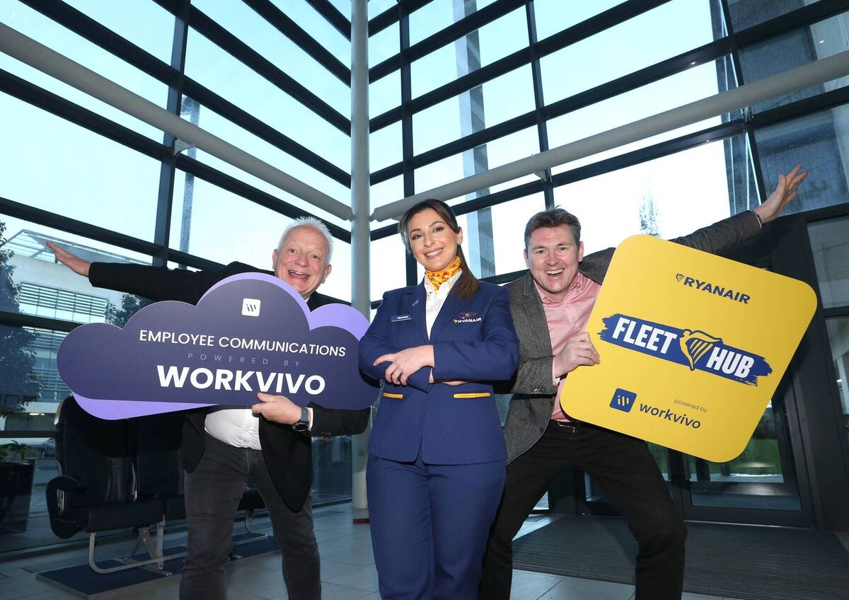 Eddie Wilson, CEO Ryanair; Mariana Fernandes Cardosa Bidarra, Cabin Crew; John Goulding, CEO Workvivo 