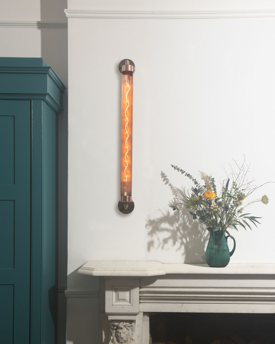 Liberties wall light from the new collection at Copperfish. A long bulb with meandering filament sits within a copper pipe that borrows from the distillers and brewers at the heart of the Liberties for hundreds of years. €485