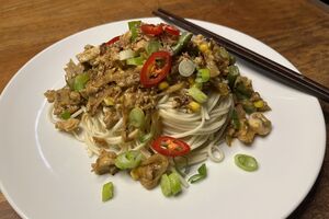 Pork, peanut, chilli and lime noodles