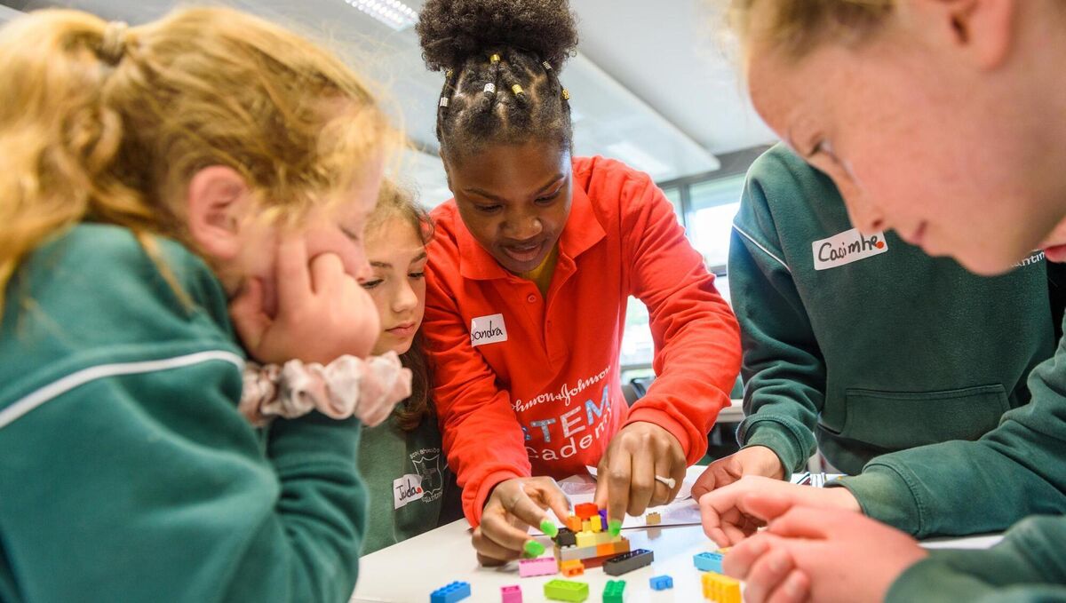 Johnson and Johnson staff working with pupils from Cork primary schools as part of the Women in Science, Technology, Engineering, Maths, Manufacturing and Design (WiSTEM2D) programme in 2019 (pre-Covid). The group included volunteers from Johnson and Johnson (J&J), including Janssen Sciences, Ringaskiddy, Janssen Pharmaceutical Sciences, Little Island and DePuy Synthes. Johnson and Johnson staff working with pupils from Cork primary schools as part of the Women in Science, Technology, Engineering, Maths, Manufacturing and Design (WiSTEM2D) programme in 2019 (pre-Covid). The group included volunteers from Johnson and Johnson (J&J), including Janssen Sciences, Ringaskiddy, Janssen Pharmaceutical Sciences, Little Island and DePuy Synthes.