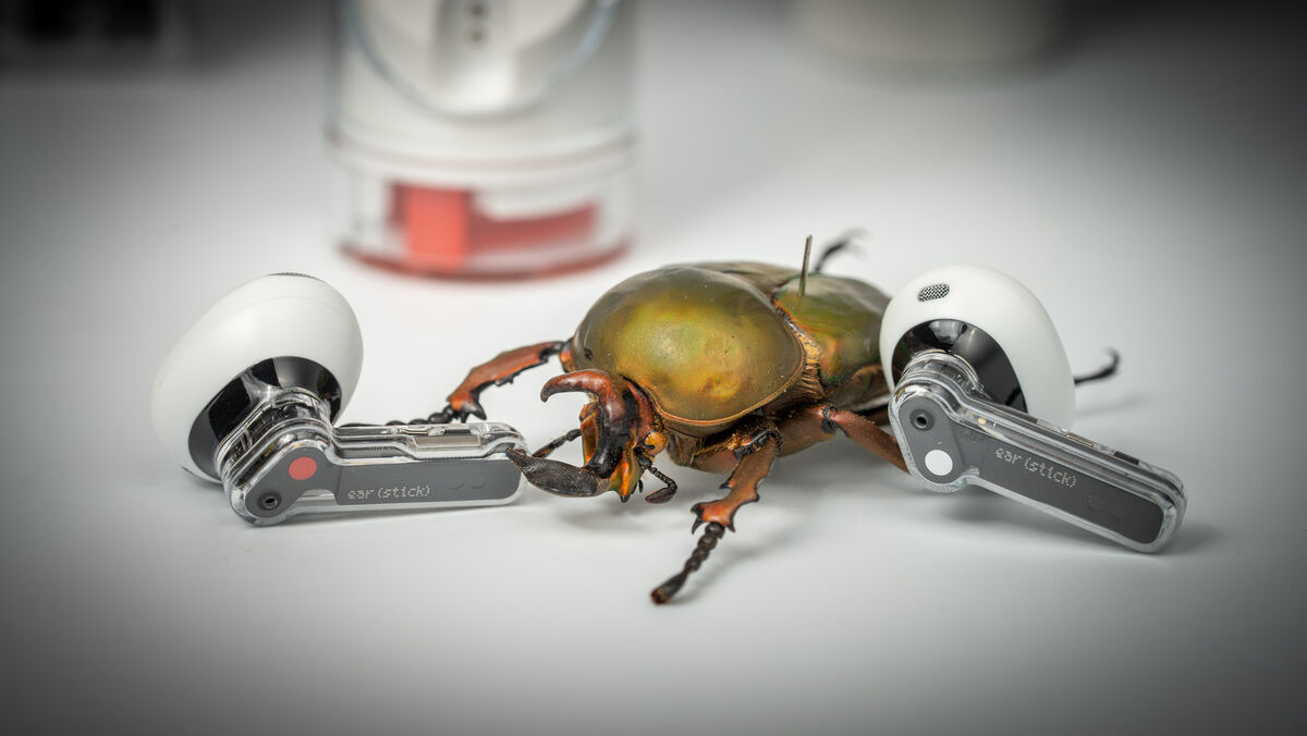 The Nothing Ear (stick) earbuds are only 4.4g each. Picture: Noel Campion.