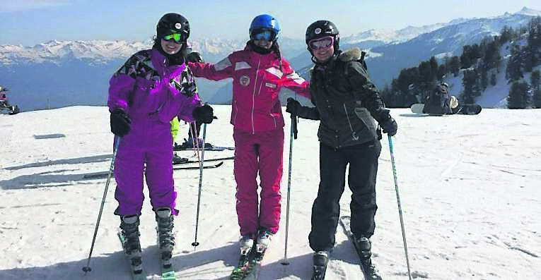 The group taking to the slopes on day one. The group taking to the slopes on day one.