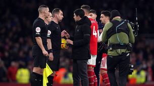 <p>ANGRY ARTETA: Arsenal manager Mikel Arteta was unhappy with a decision (John Walton/PA)</p>
