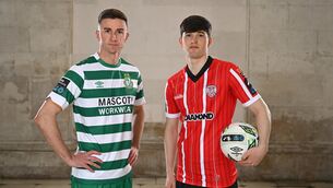 <p>TOP TWO? Ronan Finn of Shamrock Rovers and Colm Whelan of Derry City. Pic: Eóin Noonan/Sportsfile</p>