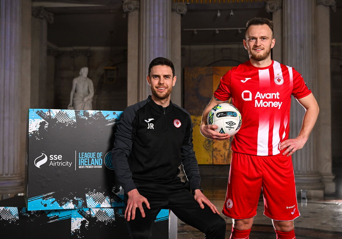 AMBITIONS: Sligo Rovers manager John Russell and David Cawley at the launch of the SSE Airtricity League of Ireland 2023 season. Pic: Stephen McCarthy/Sportsfile