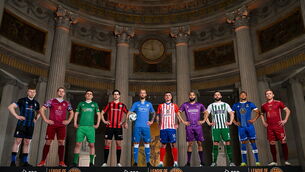 <p>IT'S BACK: SSE Airtricity Men's First Division players, from left, Aaron Connolly of Athlone Town, Lee Steacy of Cobh Ramblers, Matt Keane of Kerry FC, Sam Verdon of Longford Town, Ryan Flood of Finn Harps, Enda Curran of Treaty United, Ethan Boyle of Wexford FC, Dave Webster of Bray Wanderers, Giles Phillips of Waterford FC and Conor McCormack of Galway United at the launch of the SSE Airtricity League of Ireland 2023 season held at City Hall in Dublin. Photo by Stephen McCarthy/Sportsfile</p>