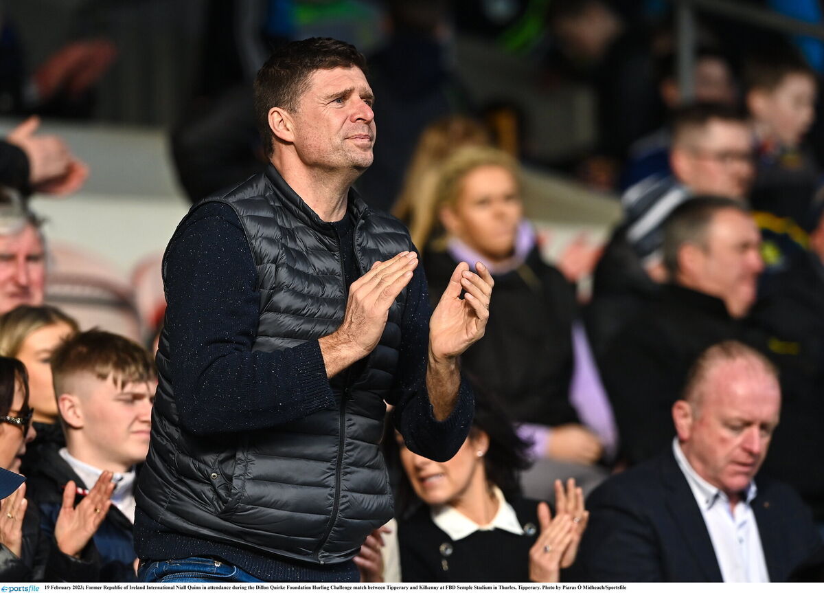 IN ATTENDENCE: Former Republic of Ireland International Niall Quinn in attendance during the Dillon Quirke Foundation Hurling Challenge match between Tipperary and Kilkenny at FBD Semple Stadium in Thurles, Tipperary. Pic: Piaras Ă“ MĂdheach/Sportsfile IN ATTENDENCE: Former Republic of Ireland International Niall Quinn in attendance during the Dillon Quirke Foundation Hurling Challenge match between Tipperary and Kilkenny at FBD Semple Stadium in Thurles, Tipperary. Pic: Piaras Ă“ MĂdheach/Sportsfile