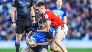 <p>Dublin's Brian Fenton tangles with Tommy Walsh of Cork. Picture: INPHO/Evan Treacy</p>