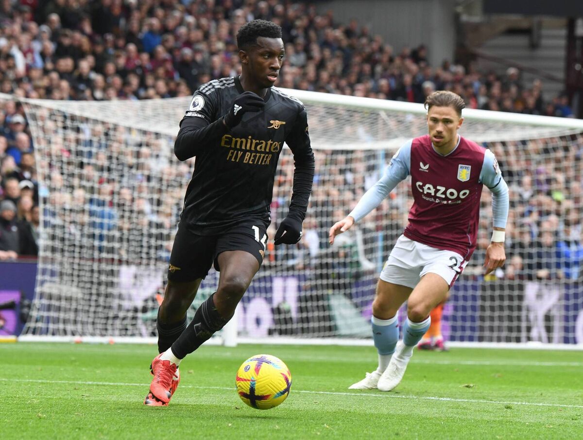 Arsenal eventually won at Villa Park but Eddie Nketiah is struggling in front of goal.Pic: Stuart MacFarlane/Arsenal FC via Getty Images