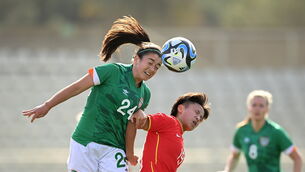 <p>ATTACKING OPTION: Marissa Sheva of Republic of Ireland in action against Zhang Lin Yan of China PR during the international friendly match between China PR and Republic of Ireland at Estadio Nuevo Mirador in Algeciras, Spain. Pic: Stephen McCarthy/Sportsfile</p>