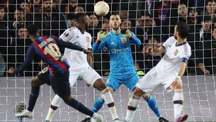 <p>OFF-BROADWAY: Manchester United goalkeeper David de Gea makes a save during the UEFA Europa League play-off first leg match at Spotify Camp Nou, Barcelona. Pic: Isabel Infantes/PA Wire</p>