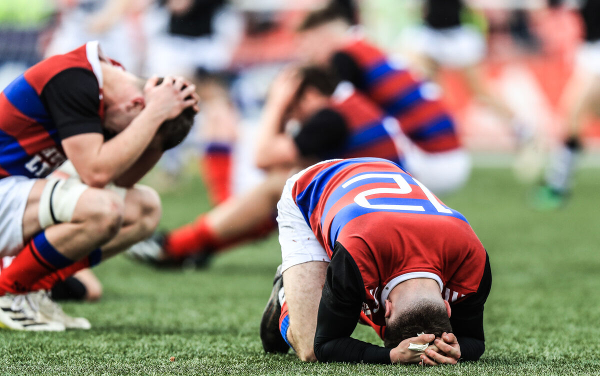 SO CLOSE: St. Munchin's College’s Gordon Wood dejected after the game. Pic: ©INPHO/Evan Treacy