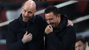 <p>GIANTS CLASH: Manchester United manager Erik ten Hag (left) and Barcelona head coach Xavi. Pic: Isabel Infantes/PA Wire.</p>