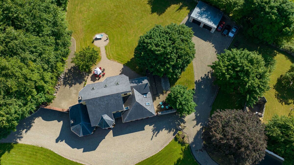 Aerial view of house and grounds