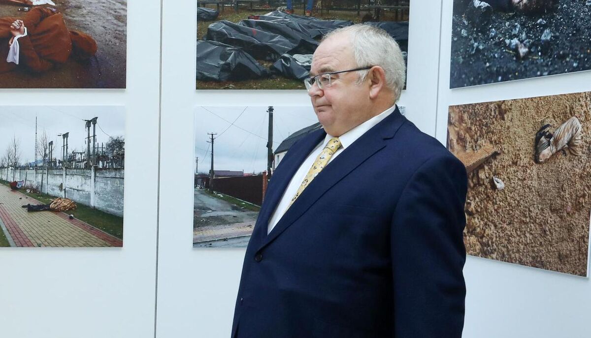 Ceann Comhairle Seán Ó Fearghaíl, who yesterday launched a photographic exhibition, 'Bucha: Faces of War', called on Russian politicians to stand up to Vladimir Putin. Picture: Maxwells