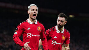<p>Manchester United's Antony celebrates scoring their side's winner. Picture: Martin Rickett/PA Wire.</p>