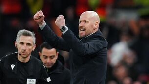 <p>LAST 16 BOUND: Manchester United manager Erik ten Hag celebrates victory after the UEFA Europa League playoff match at Old Trafford, Manchester. Picture date: Thursday February 23, 2023.</p>