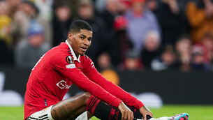 <p>INJURY CONCERN: Marcus Rashford may be a doubt for the Carabao Cup final (Martin Rickett/PA)</p>