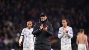 <p>STUTTERING: Liverpool manager Jurgen Klopp applauds the fans following the Premier League match at Selhurst Park. Pic: John Walton/PA Wire.</p>