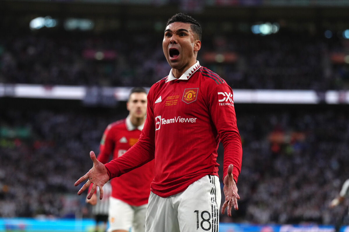 CRUCIAL IMPACT: Manchester United's Casemiro encourages to the crowd during the Carabao Cup Final match at Wembley Stadium.
