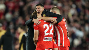 <p>Almeria celebrated a memorable win over LaLiga leaders Barcelona (Jose Breton/AP)</p>