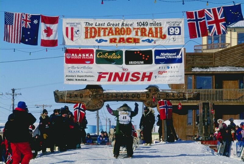 Harold Tunheim mushes his dogs through the finish line during the Iditarod Trail Race in Nome, Alaska 1999. PIC: Ezra O. Shaw /Allsport Harold Tunheim mushes his dogs through the finish line during the Iditarod Trail Race in Nome, Alaska 1999. PIC: Ezra O. Shaw /Allsport
