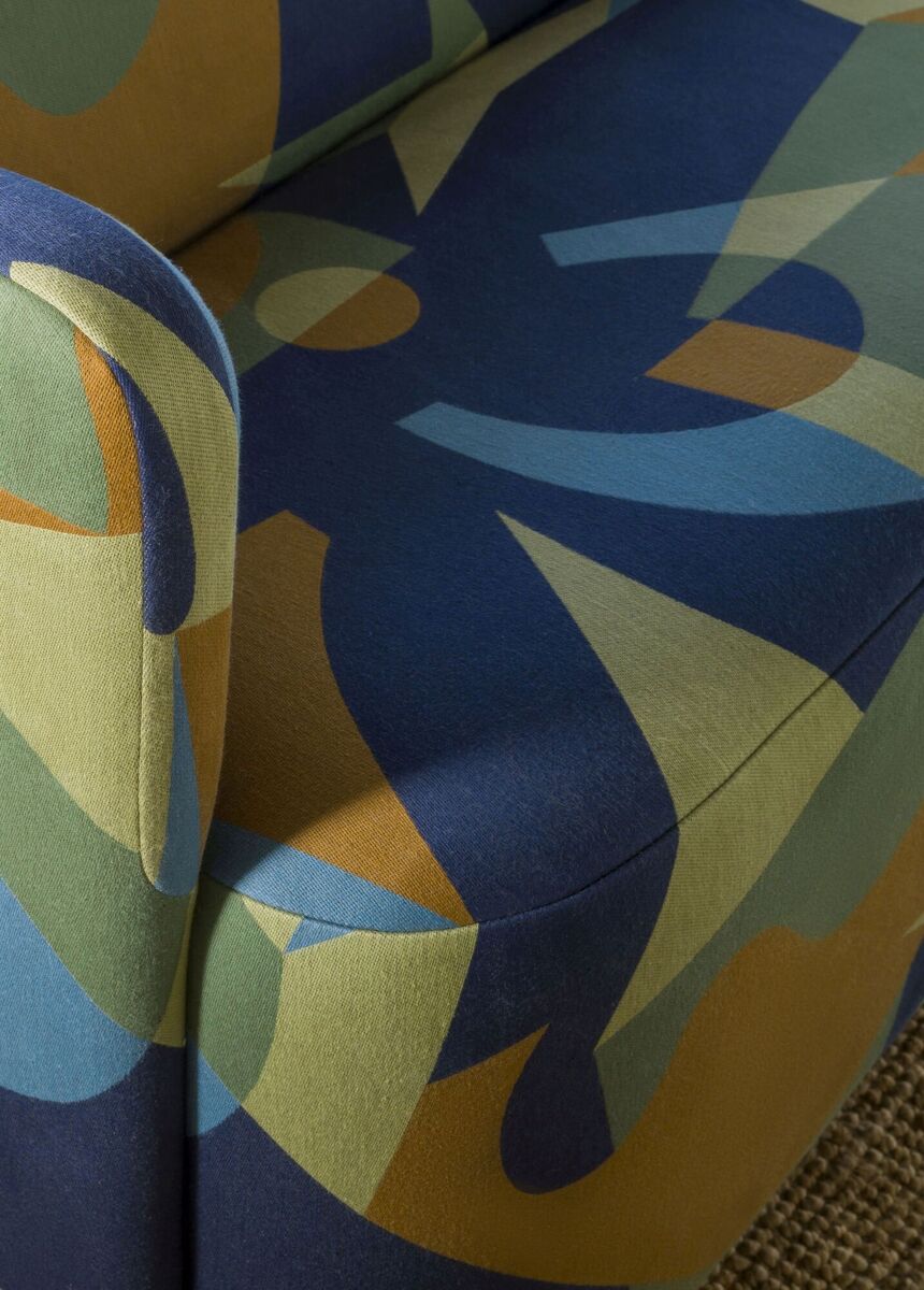 French design house Pierre Frey’s Îles Enchantées collection is inspired by the clear waters of Pacific islands and the movement of waves, formed into a softly dramatic geometric design in the Archipel fabric.