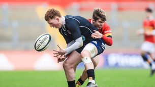 <p>COUGH IT UP: Crescent College’s Jack Somers is tackled. Picture: INPHO/Evan Treacy</p>