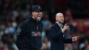 <p>UNITED FRONT: Liverpool manager Jurgen Klopp (left) and Manchester United manager Erik ten Hag on the touchline during the Premier League match at Old Trafford, Manchester. Pic: PA Wire</p>