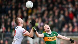 <p>UP FOR GRABS: Brian Kennedy of Tyrone in action against Tadhg Morley of Kerry during the Allianz Football League Division 1 match at O'Neill's Healy Park in Omagh, Tyrone. Pic: Ramsey Cardy/Sportsfile</p>